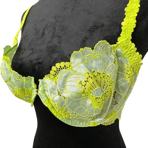 NWT Savage X Fenty 38D Yellow Lace Demi Bra Perfect Poppies Unlined Floral - Picture 8 of 9